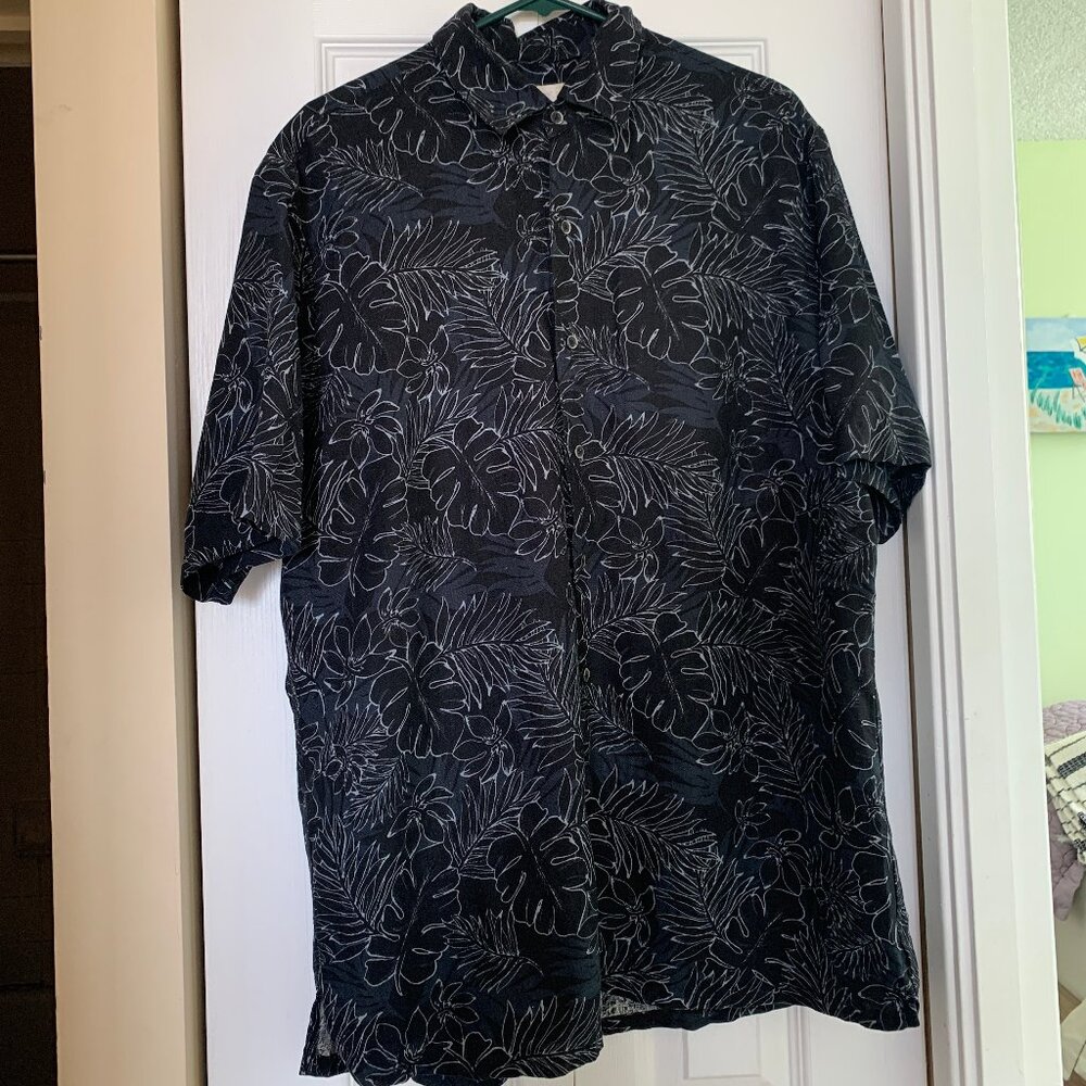 Tasso Elba Island Aloha Shirt Black and White Leaves Size XL??